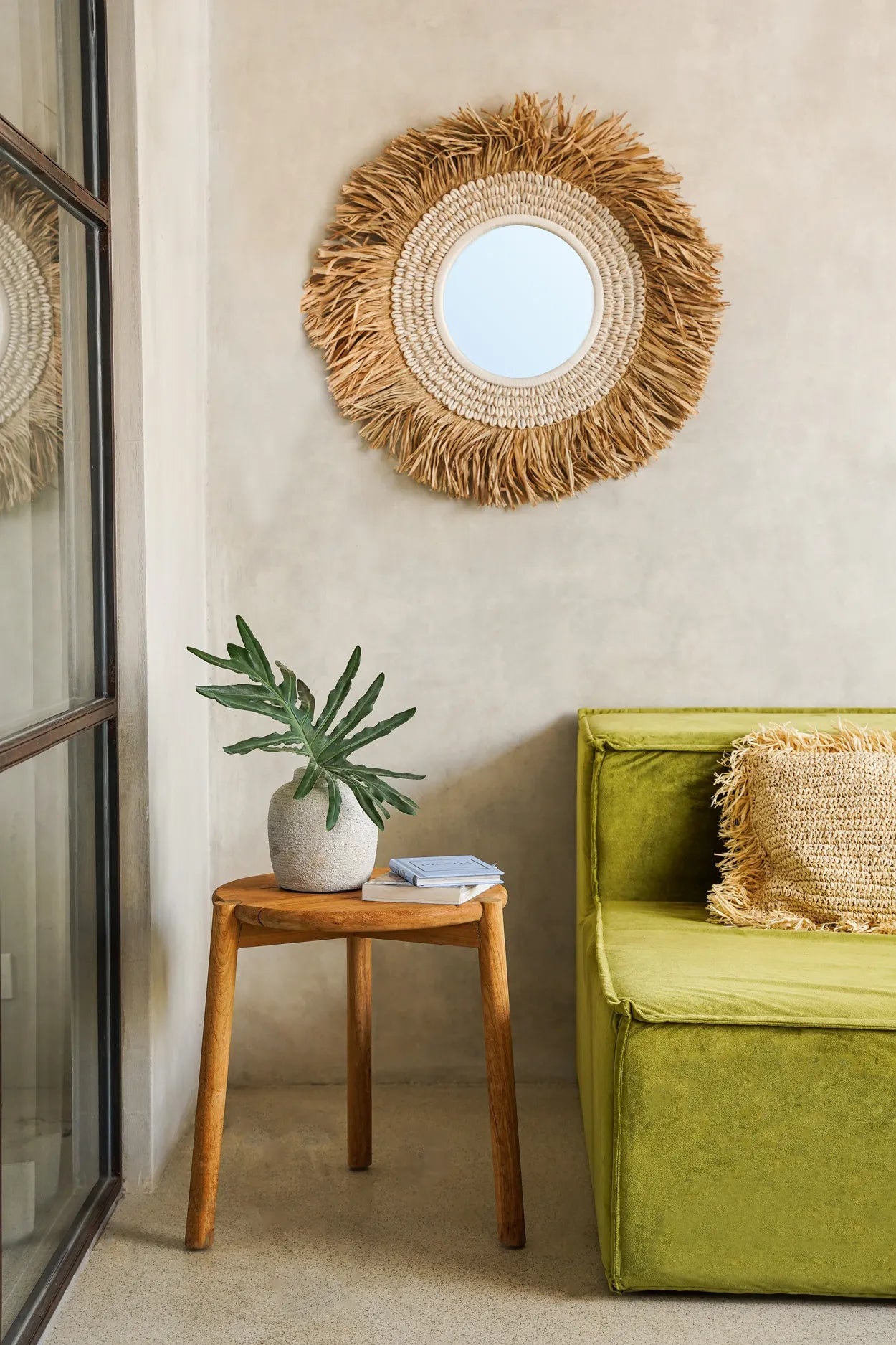 The Raffia Cowrie Mirror - Natural White - Image 2