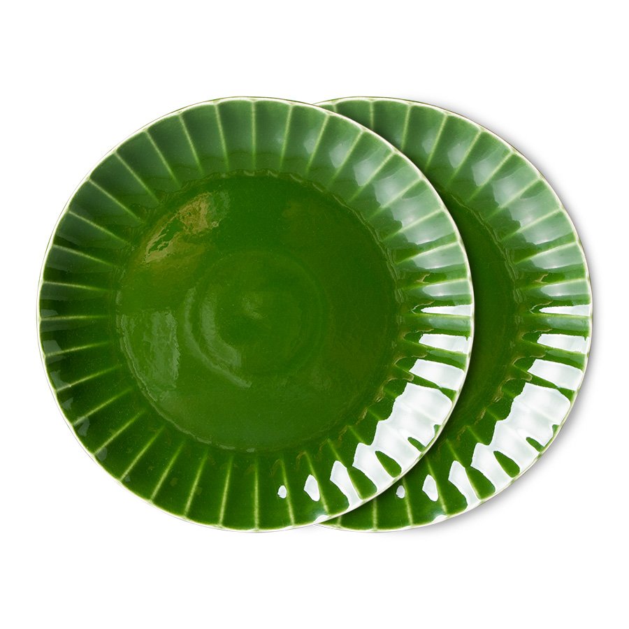 The emeralds: ceramic dinner plate ribbed, green (set of 2)