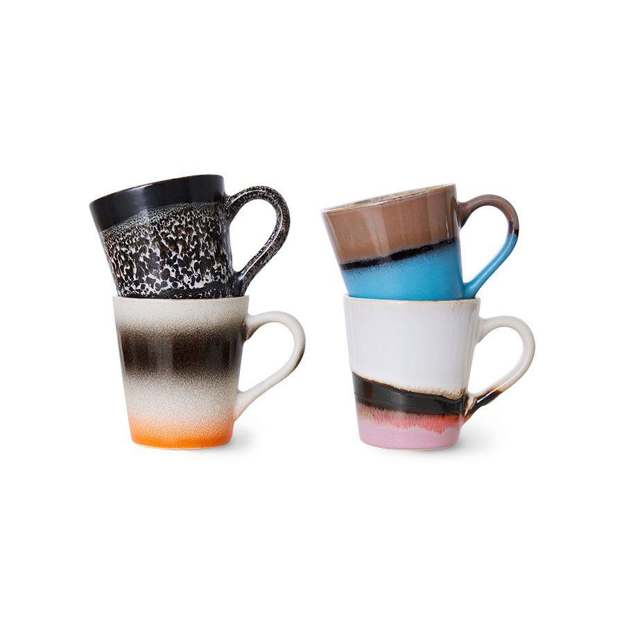 70s ceramics: espresso mugs, Funky (set of 4)