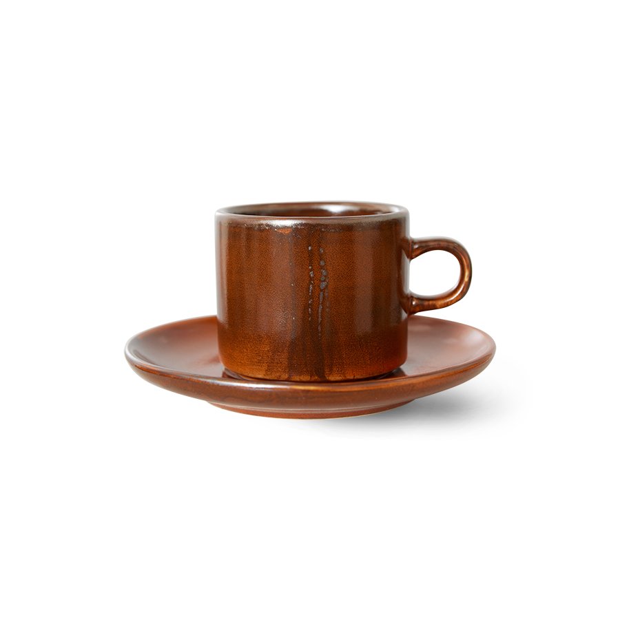Chef ceramics: cup and saucer, burned orange