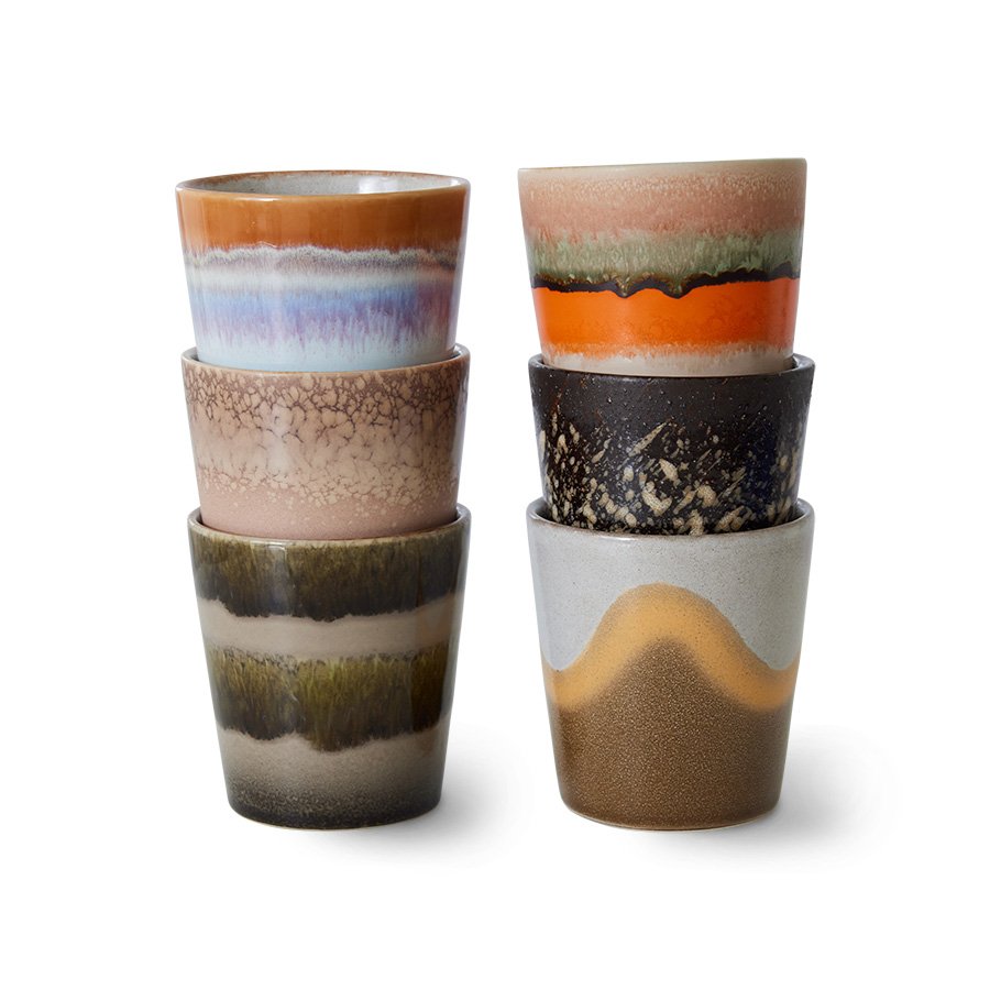 70s ceramics: coffee mugs, elements
 (set of 6)
