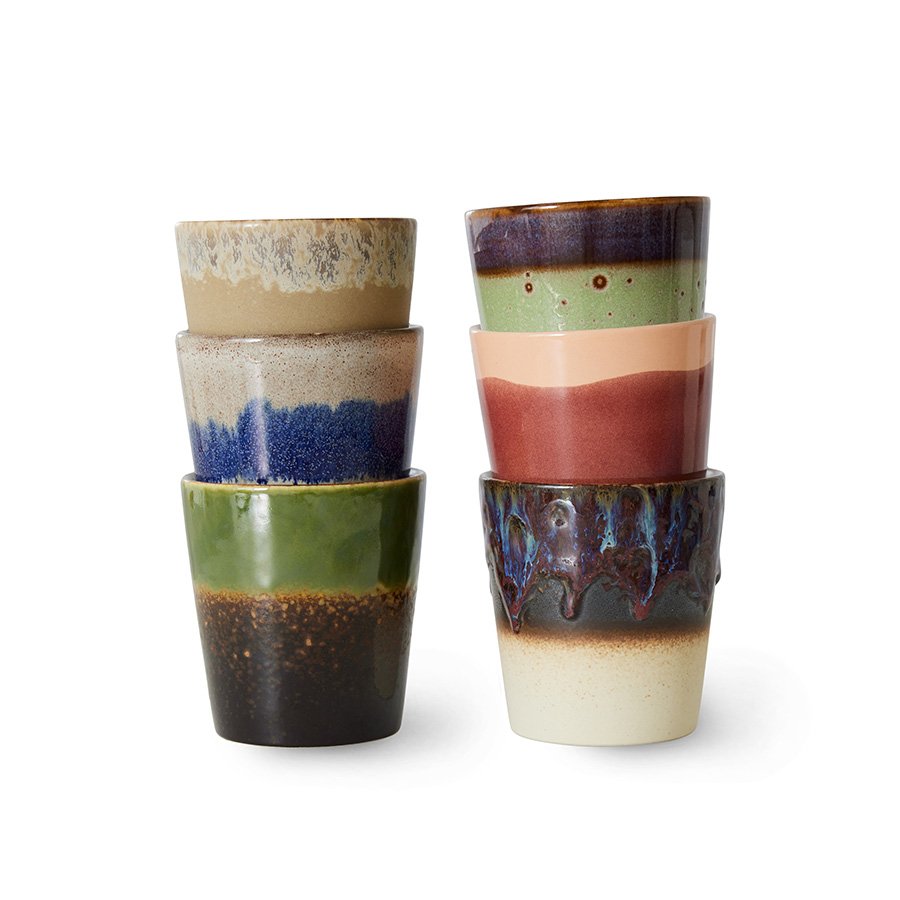 70s ceramics: coffee mugs, grounding (set of 6)