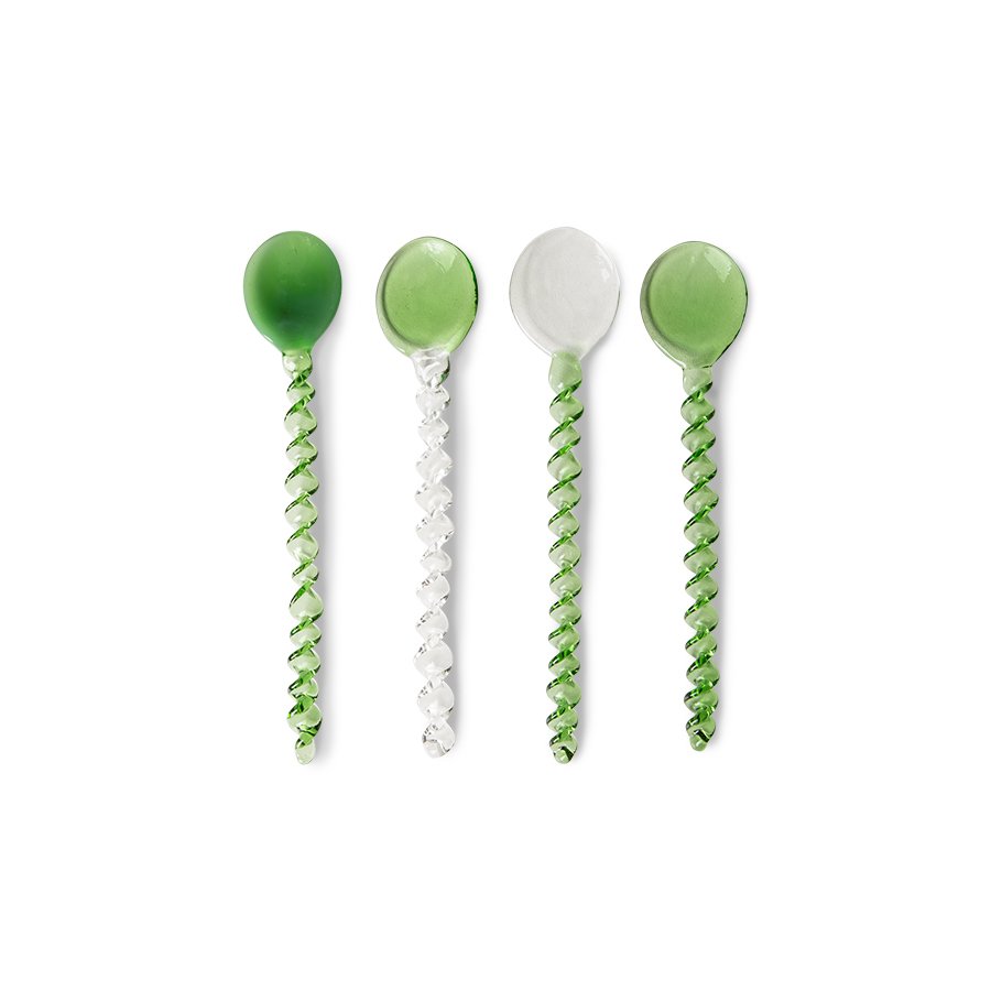 The emeralds: twisted glass spoons, green/clear (set of 4)