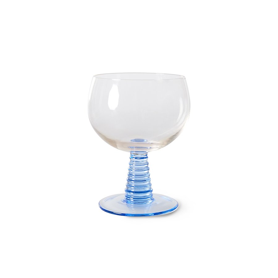 Swirl wine glass low, blue