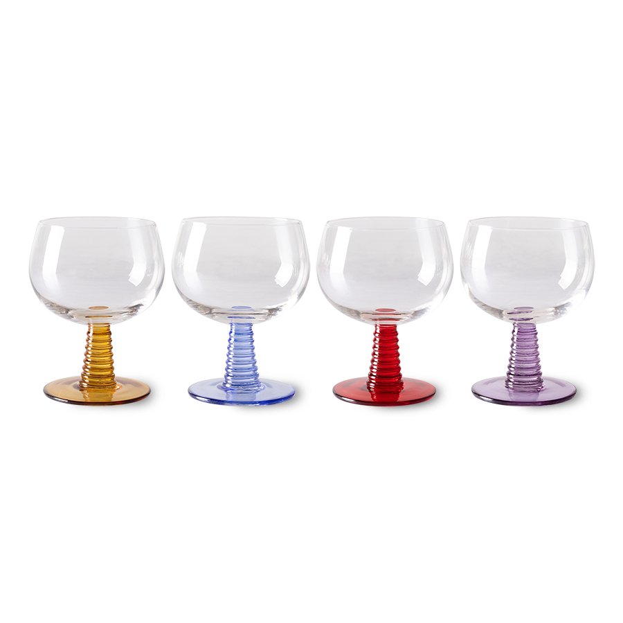 Swirl wine glass low, mixed colours (set of 4)