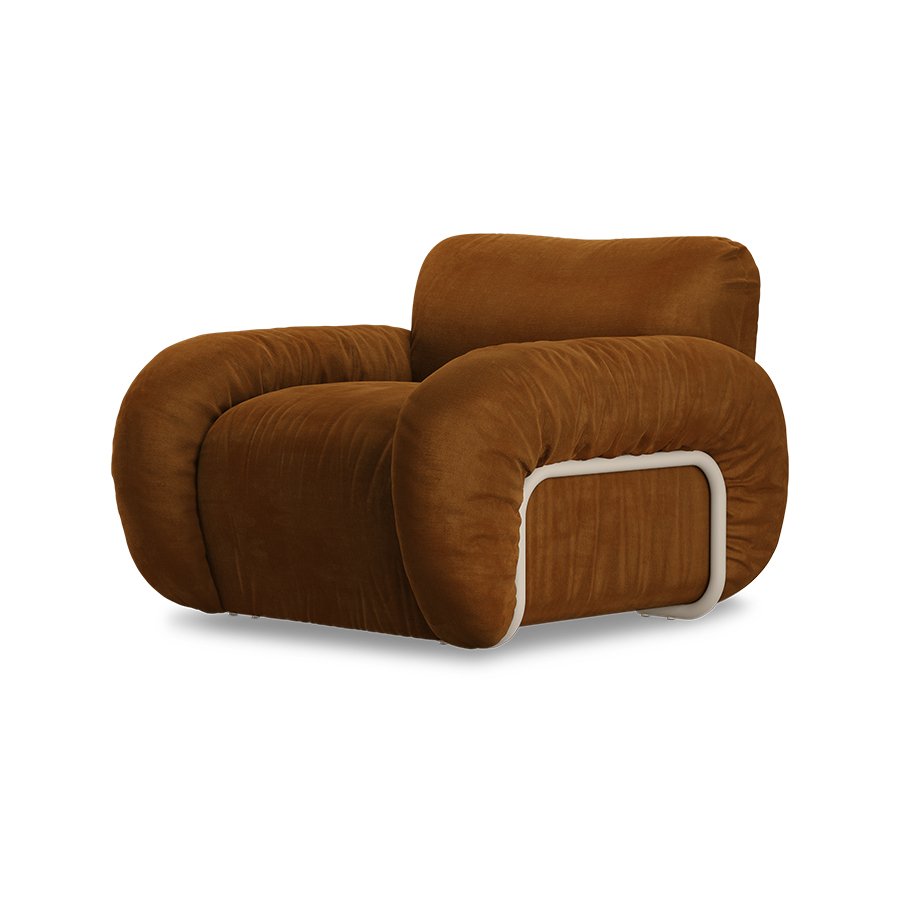 Arc lounge fauteuil, frame sand, royal velvet, caramel