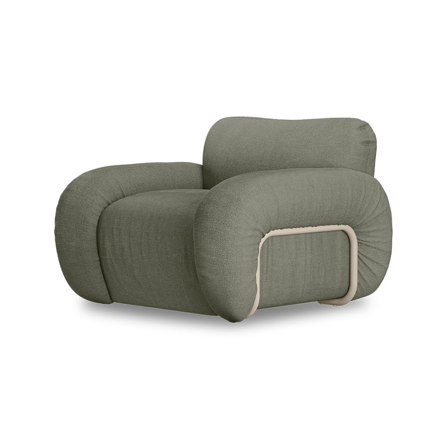 Arc lounge fauteuil, frame sand, linen, army green