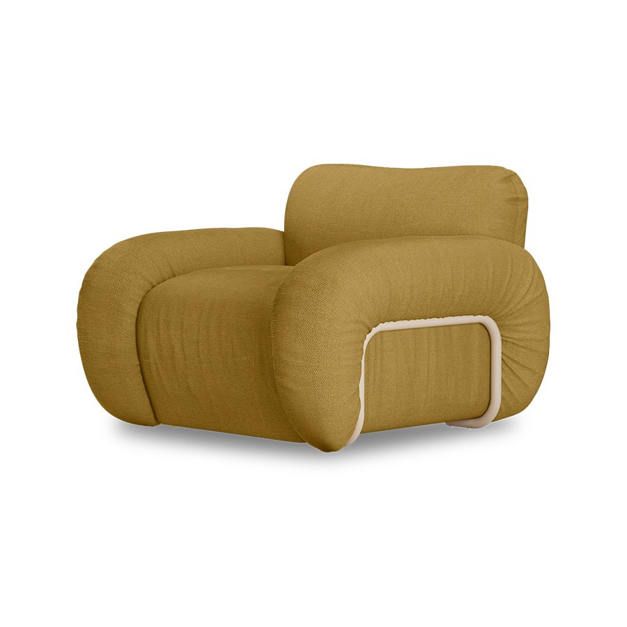 Arc lounge fauteuil, frame sand, linen, burnt ochre