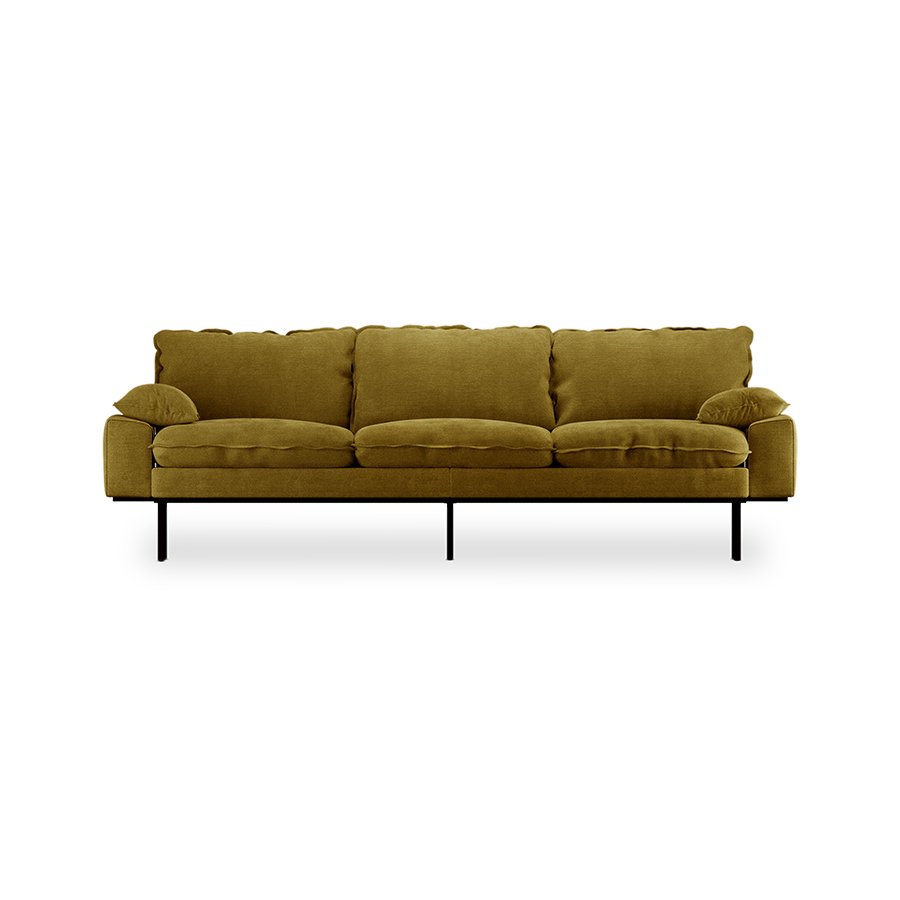 Retro sofa: 4-seats, royal velvet, olive