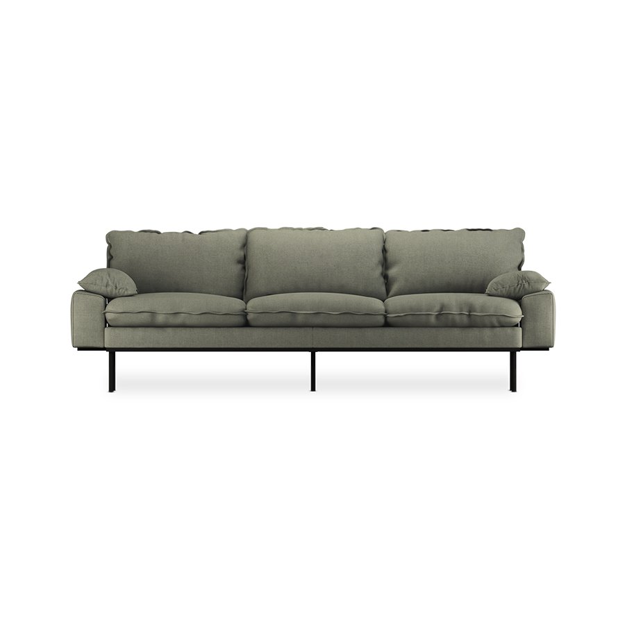 Retro sofa: 4-seats, linen, army green