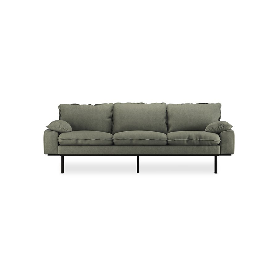 Retro sofa: 3-seats, linen, army green