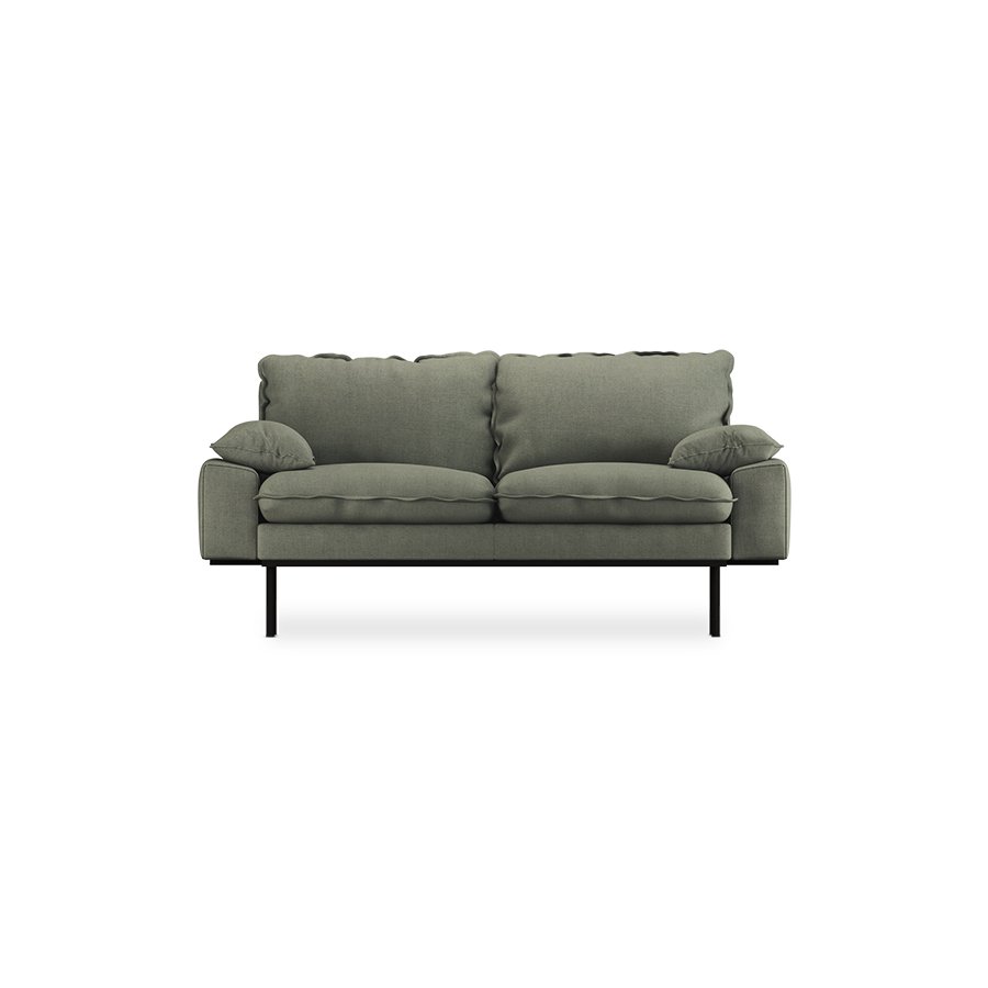 Retro sofa: 2-seats, linen, army green