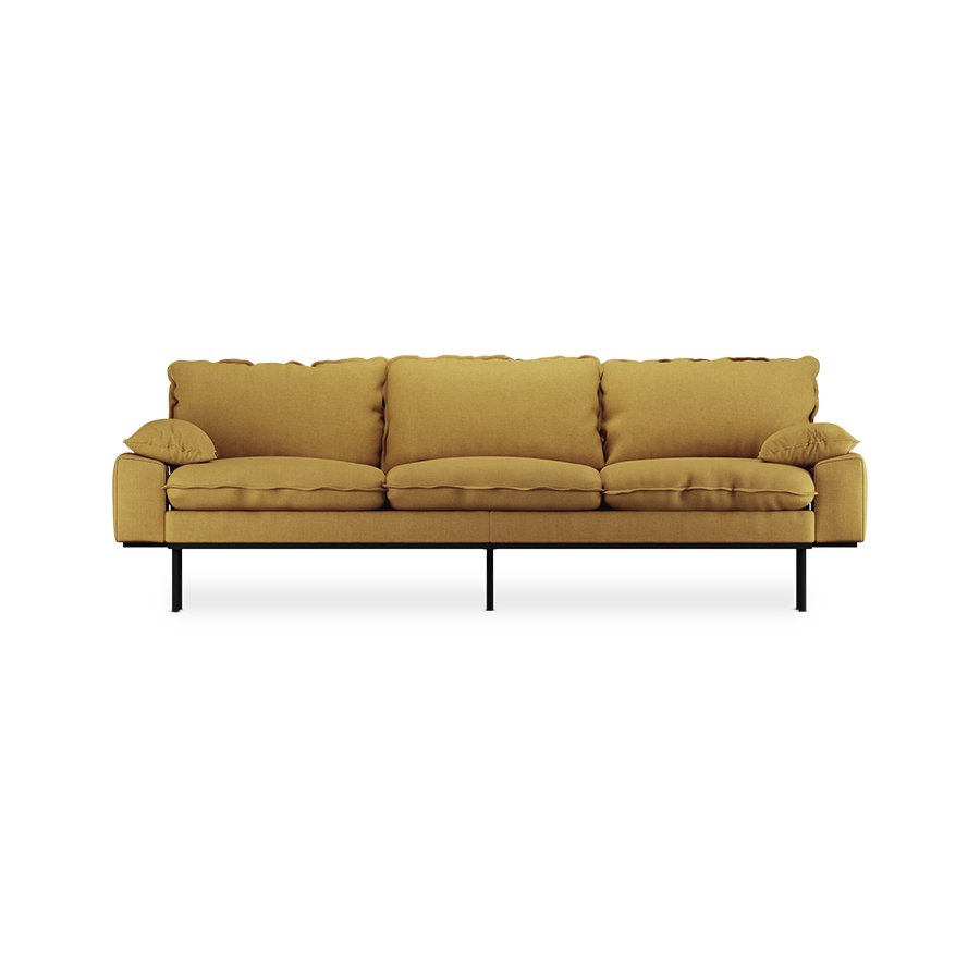 Retro sofa: 4-seats, linen, burnt ochre