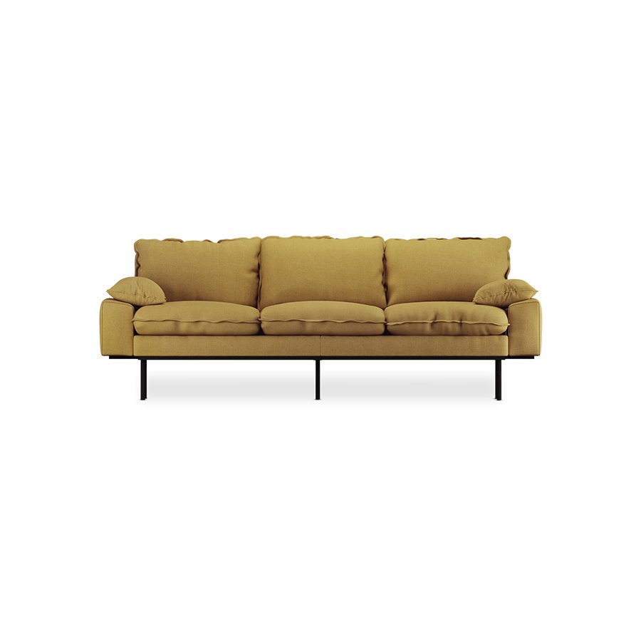 Retro sofa: 3-seats, linen, burnt ochre