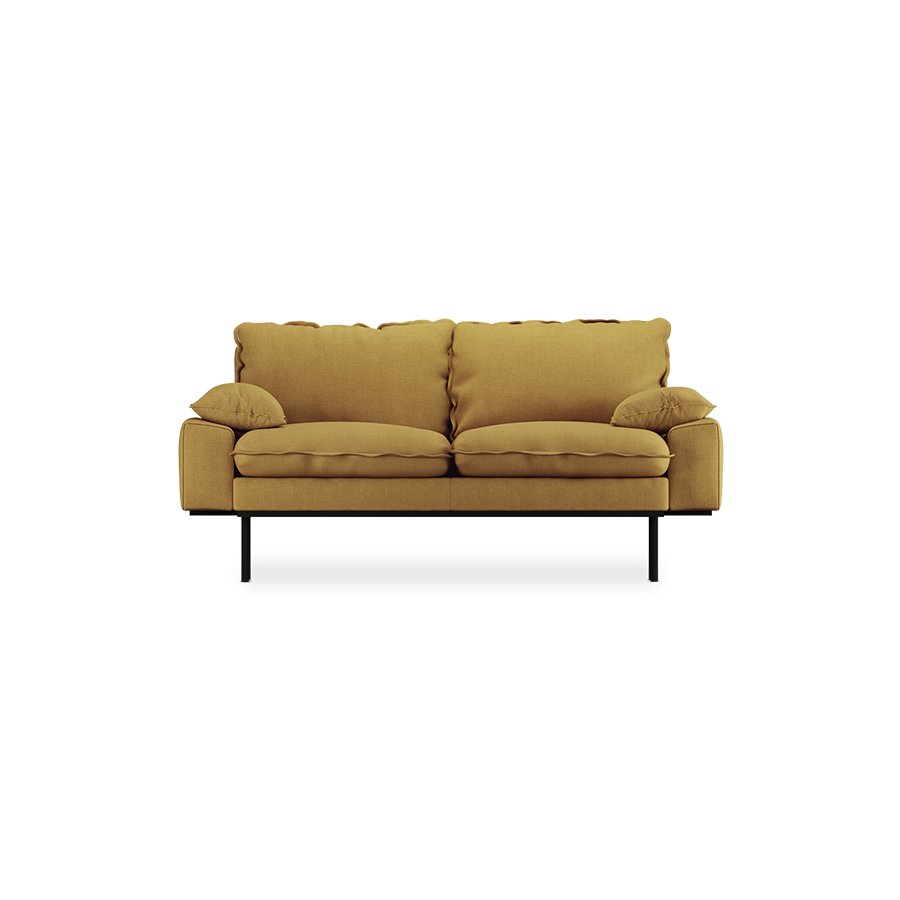 Retro sofa: 2-seats, linen, burnt ochre