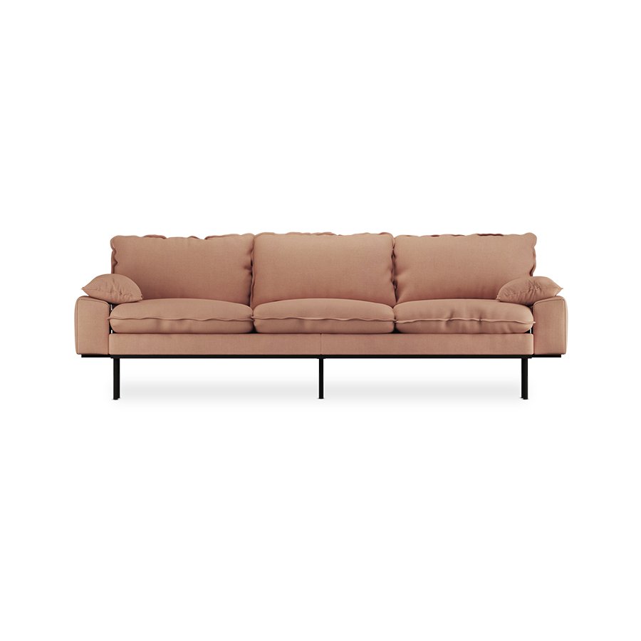 Retro sofa: 4-seats, linen, dusty rose