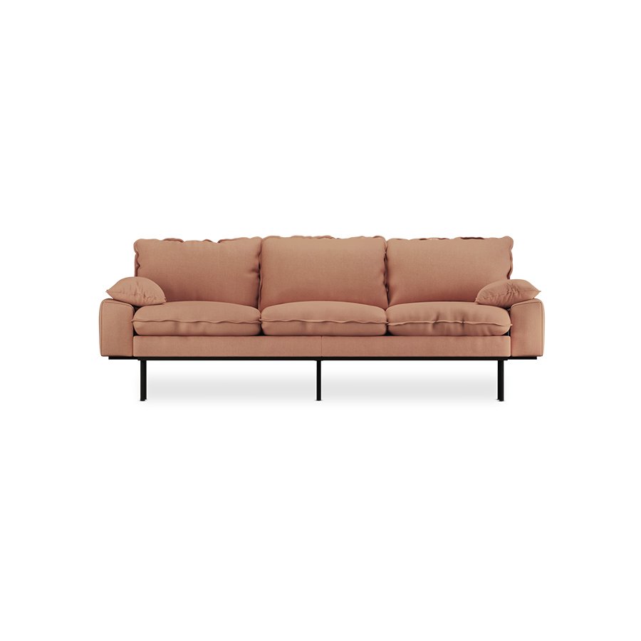 Retro sofa: 3-seats, linen, dusty rose