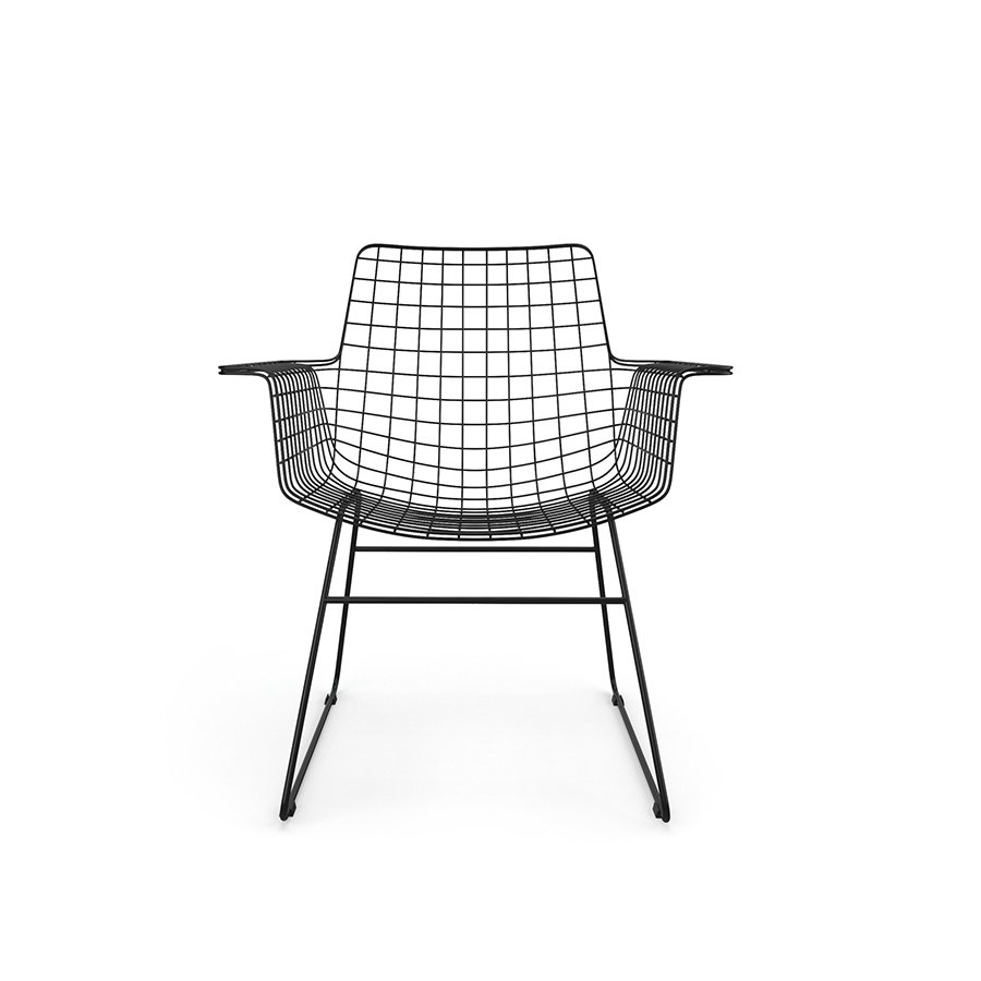 Metal wire chair with arms black