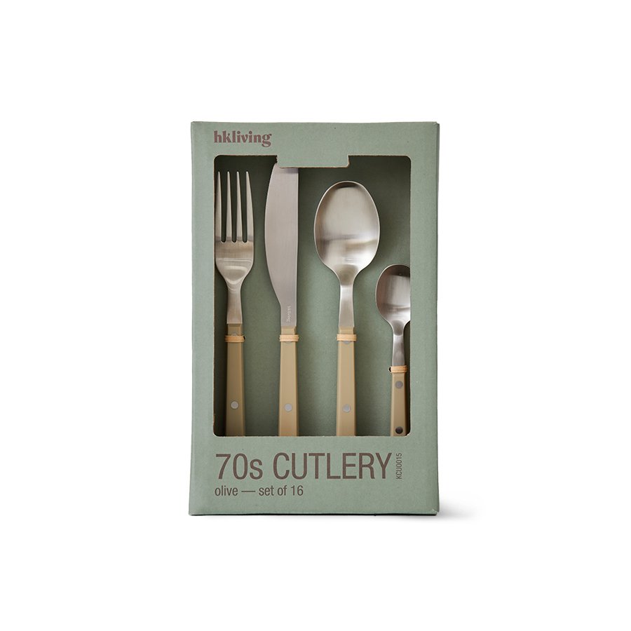 70s cutlery: olive, set of 16