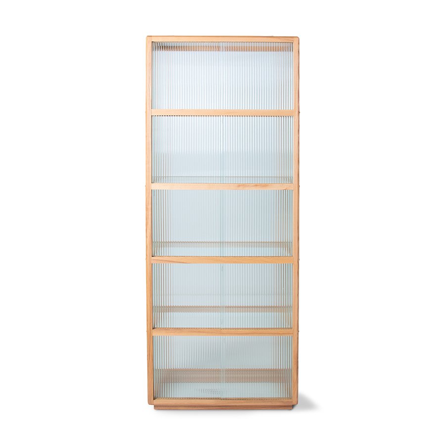 Display cabinet wood with ribbed glass, natural
