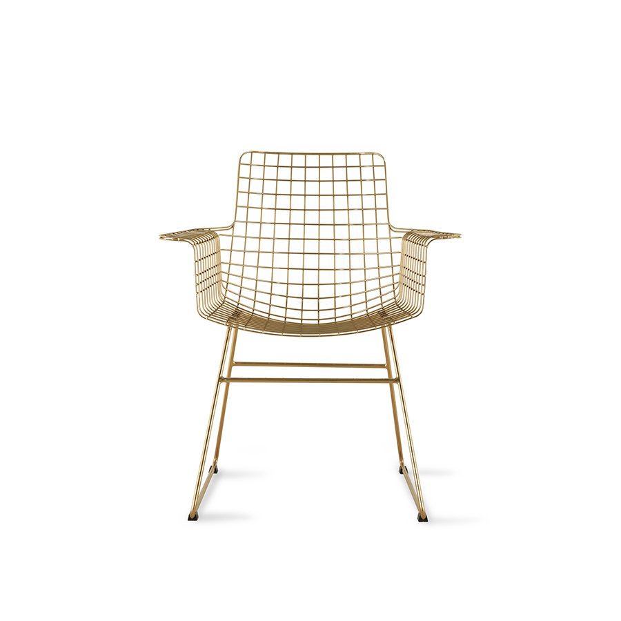 Metal wire chair with arms brass