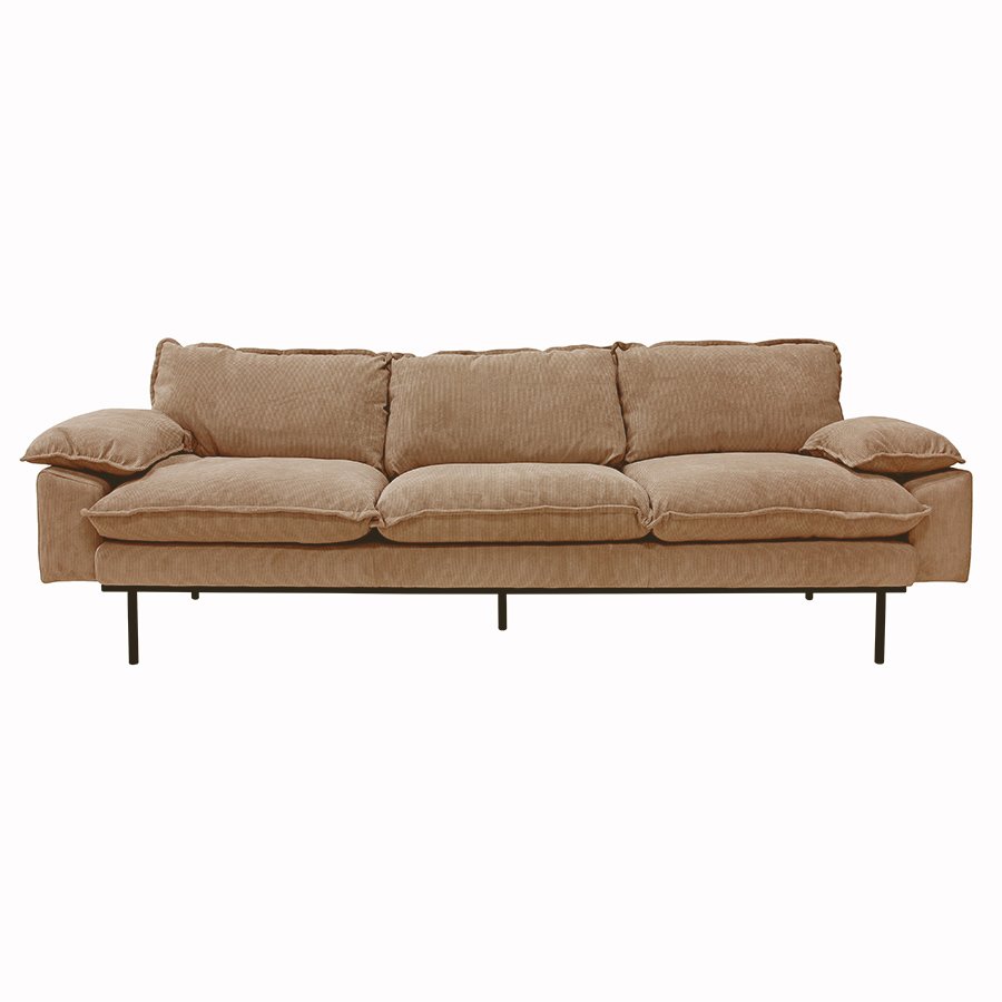 Retro sofa: 4-seats, corduroy rib, brown