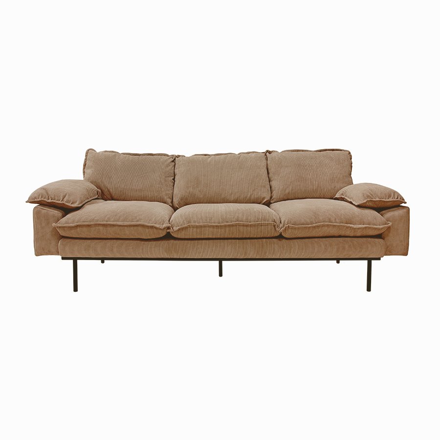 Retro sofa: 3-seats, corduroy rib, brown
