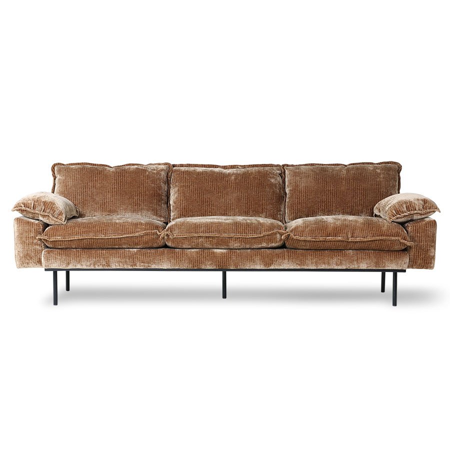 Retro sofa: 4-seats, corduroy velvet, aged gold