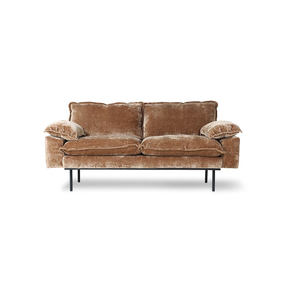 Retro sofa: 2-seats, corduroy velvet, aged gold