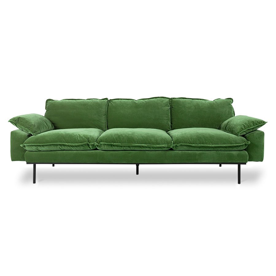 Retro sofa: 4-seats, royal velvet, green