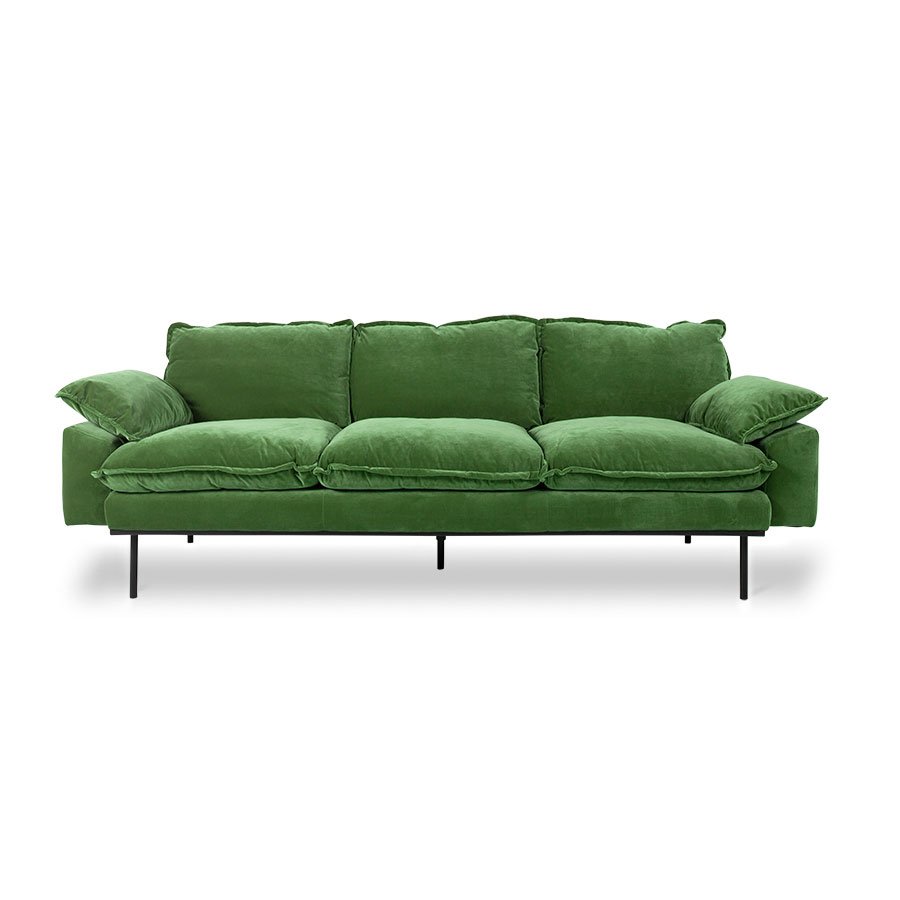 Retro sofa: 3-seats, royal velvet, green