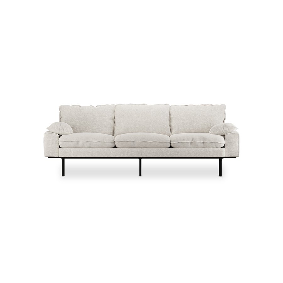 Retro sofa: 3-seats, boucle, cream