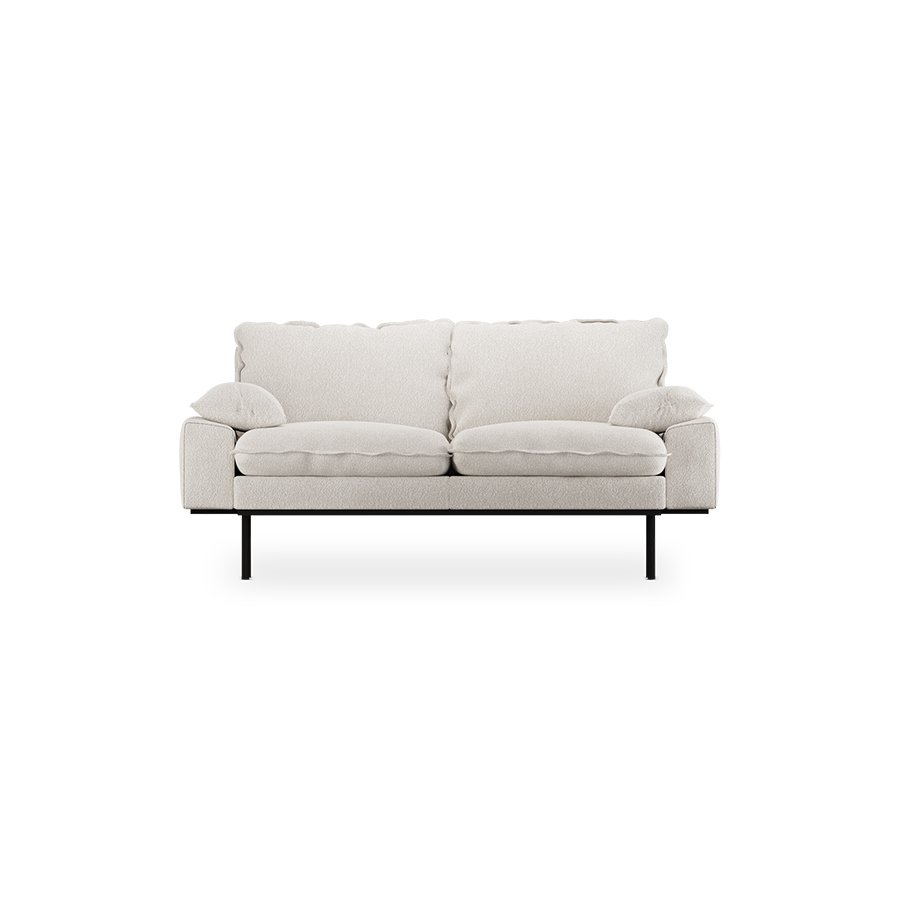 Retro sofa: 2-seats, boucle, cream