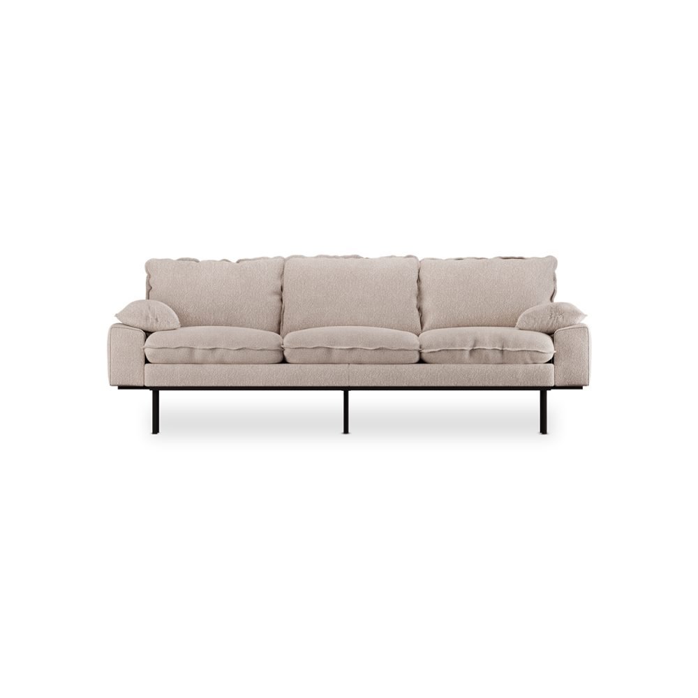 Retro sofa: 3-seats, boucle, taupe