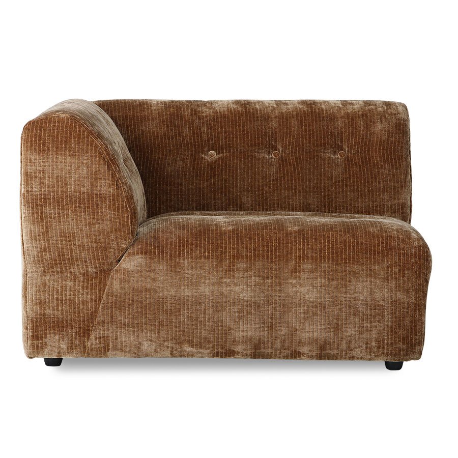 Vint couch: elem. left 1,5-seat, corduroy velvet, aged gold