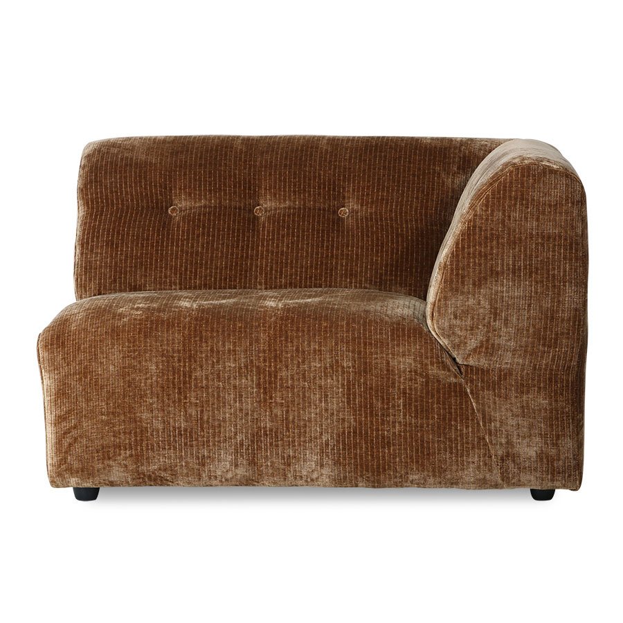 Vint couch: elem. right 1,5-seat, corduroy velvet, aged gold