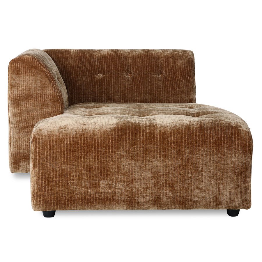 Vint couch: element left divan, corduroy velvet, aged gold