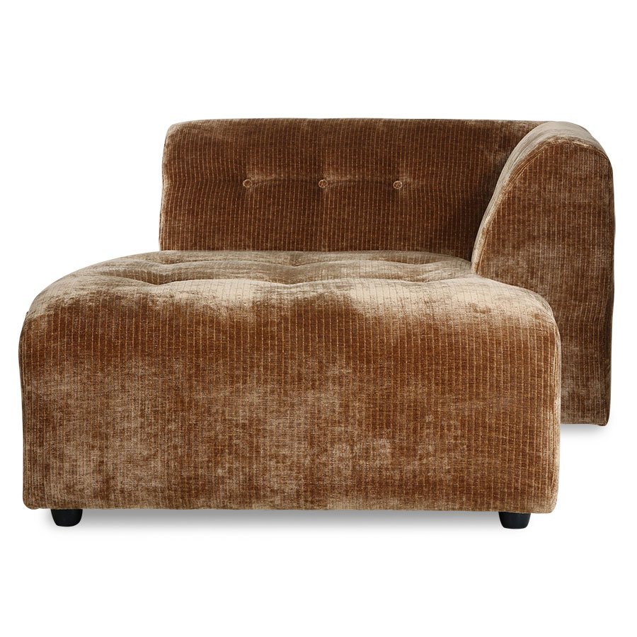 Vint couch: element right divan, corduroy velvet, aged gold