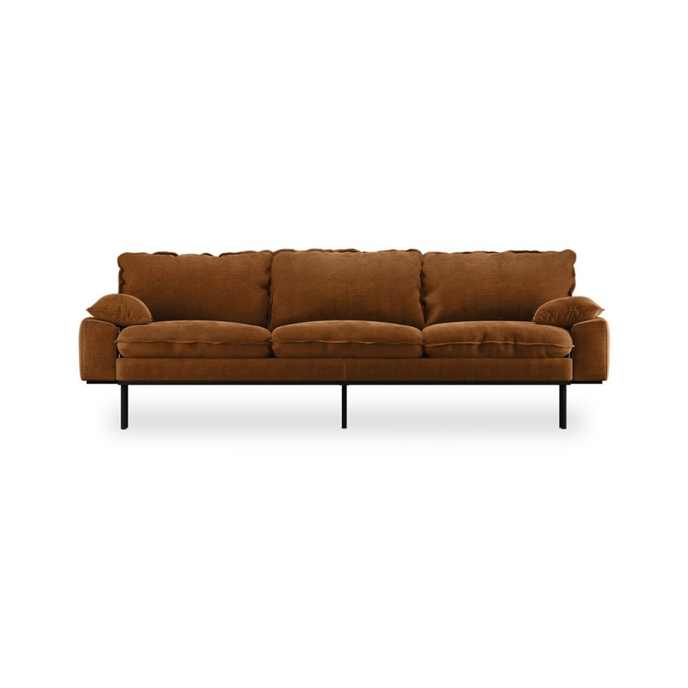 Retro sofa: 4-seats, royal velvet, caramel
