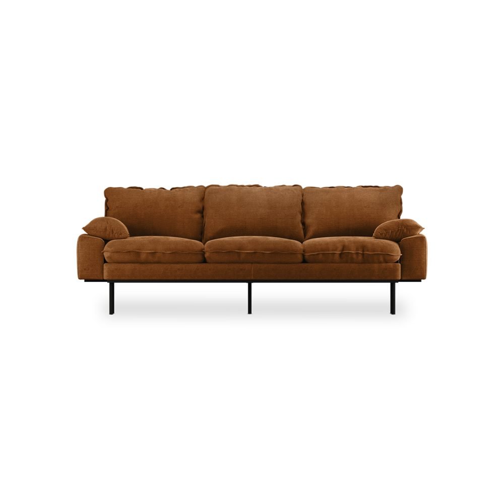 Retro sofa: 3-seats, royal velvet, caramel