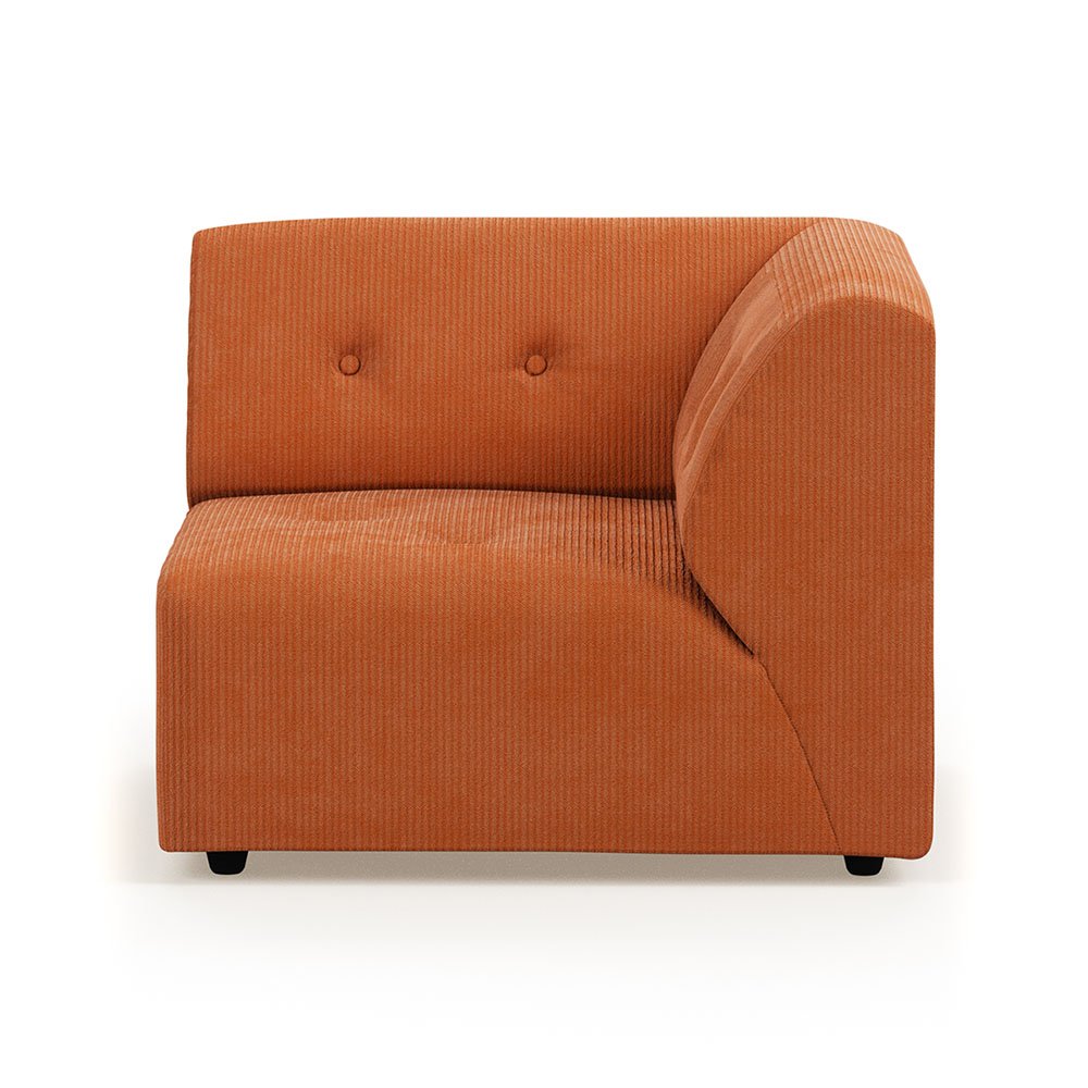 Vint couch: element right, corduroy rib, dusty orange