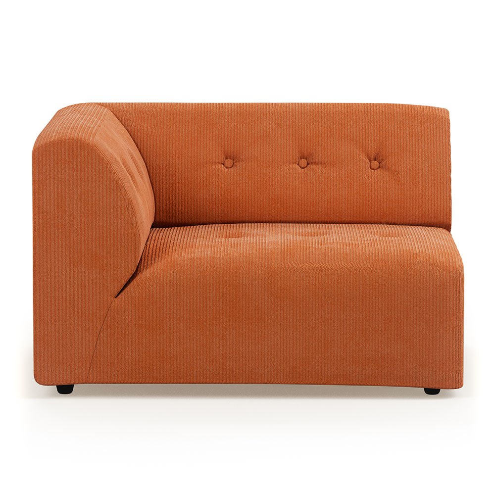 Vint couch: element left 1,5-seat, corduroy rib, dusty orang