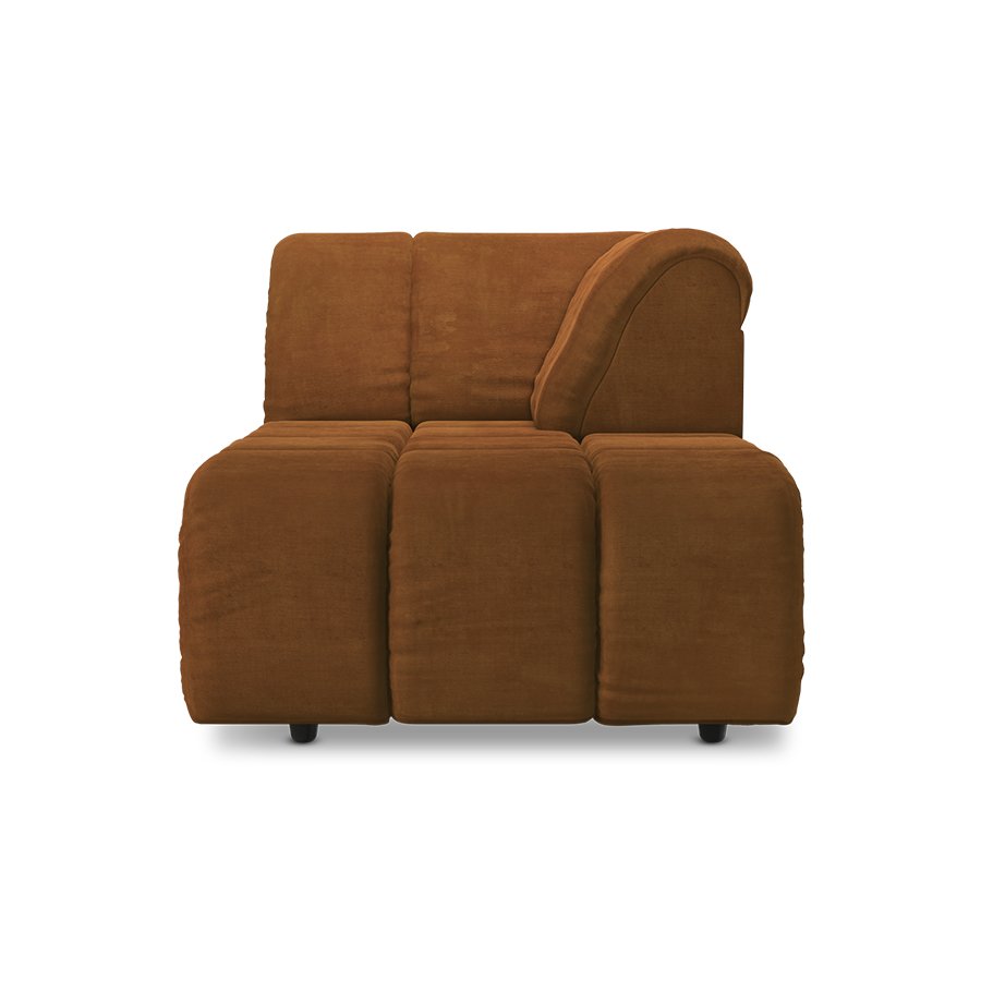 Wave couch: element right divan, royal velvet caramel