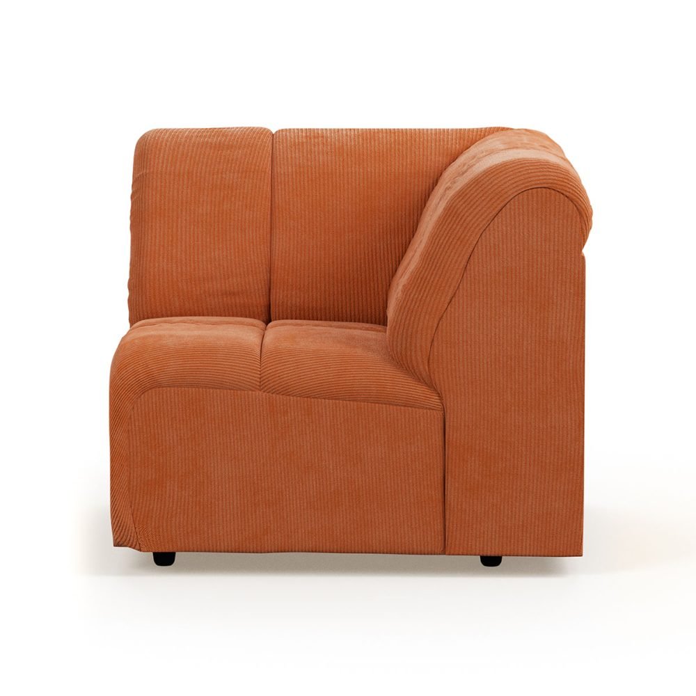 Wave couch: element corner, corduroy rib, dusty orange