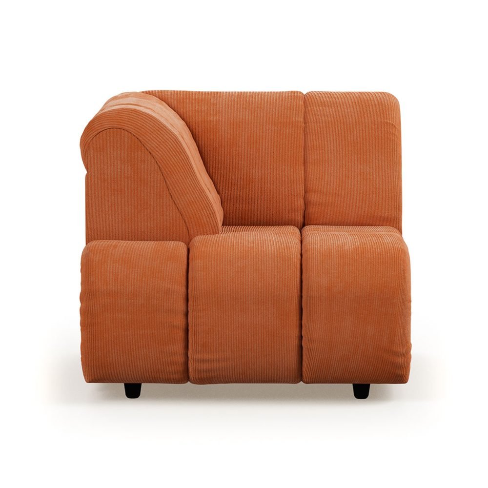 Wave couch: element left high arm, corduroy rib, dusty orang
