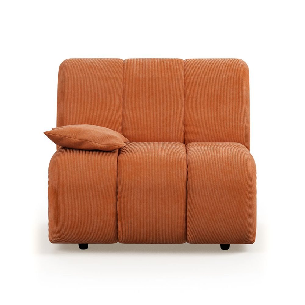 Wave couch: element left low arm, corduroy rib, dusty orange