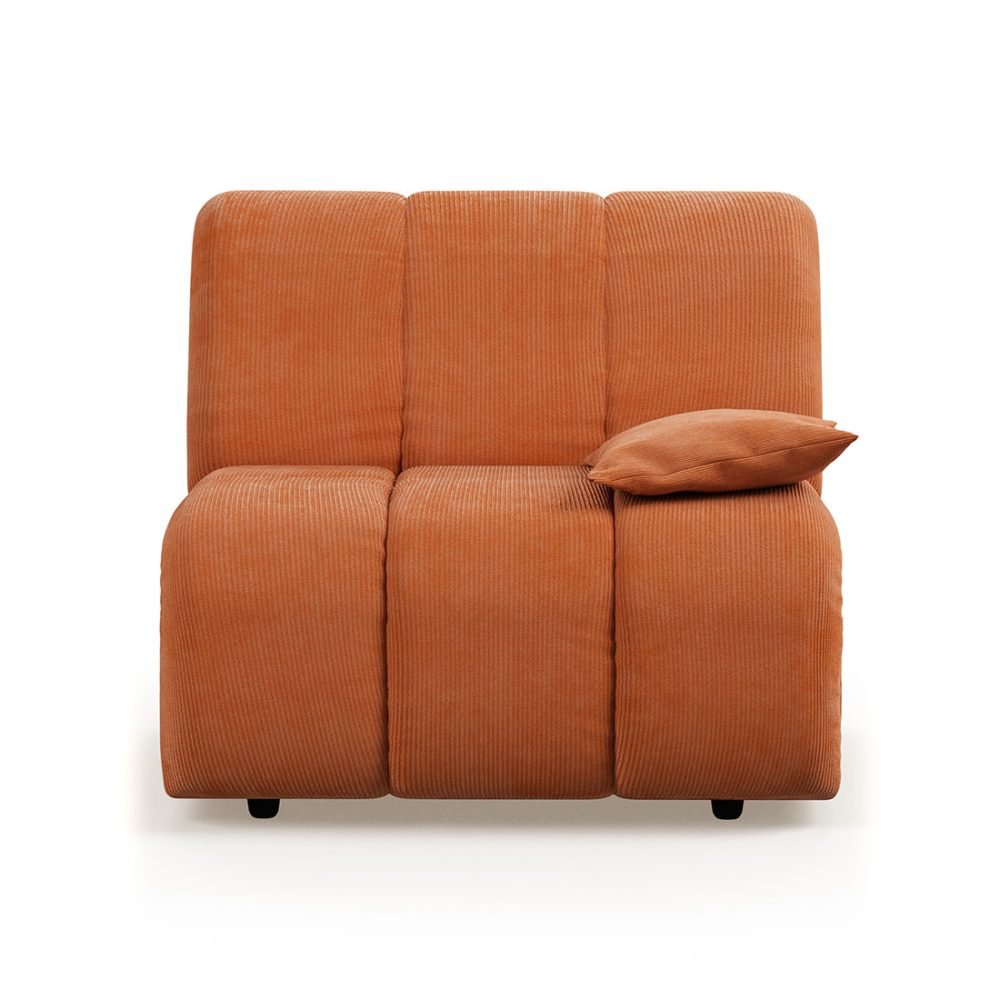 Wave couch: element right low arm, corduroy rib, dusty orang