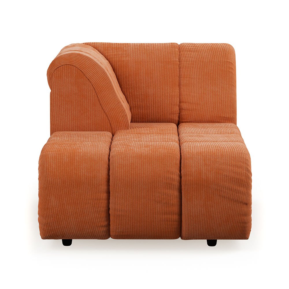 Wave couch: element left divan, corduroy rib, dusty orange