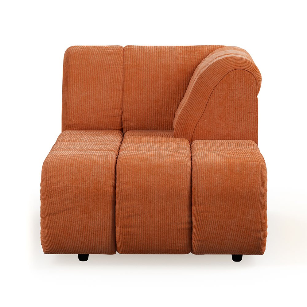 Wave couch: element right divan, corduroy rib, dusty orange