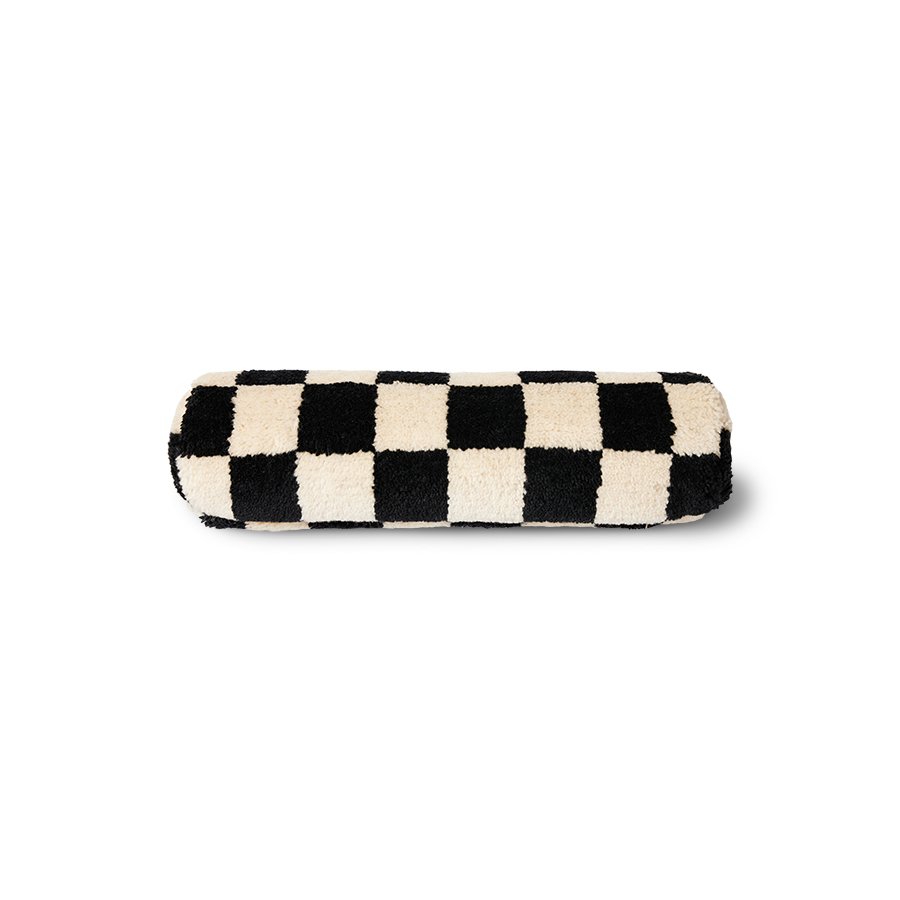 Woolen bolster cushion black and white statement (13x50cm)